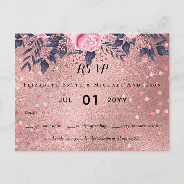 Trending ROSEGOLD Wedding Pink Navy Metallic Postcard (Front)