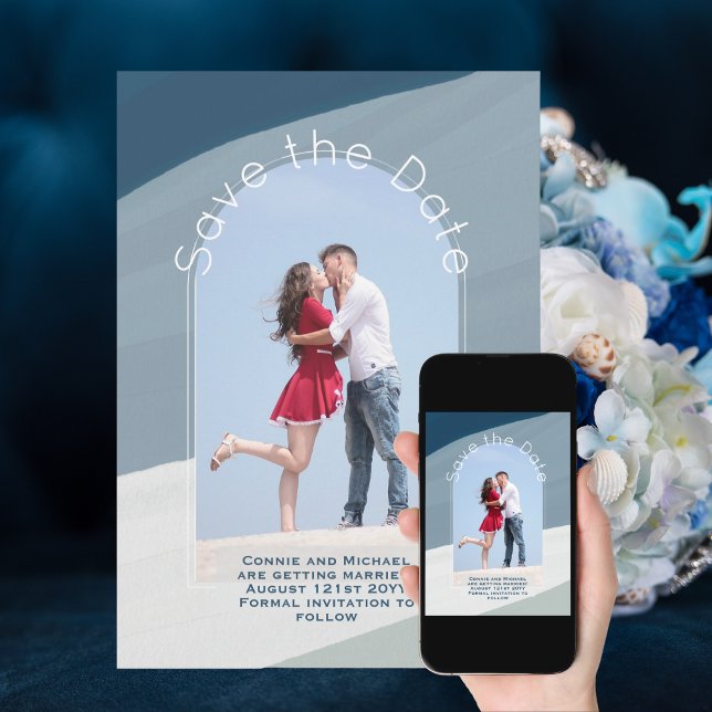 Trending Save the Date | Photo Dusty Blue Stripes Invitation (Creator Uploaded)