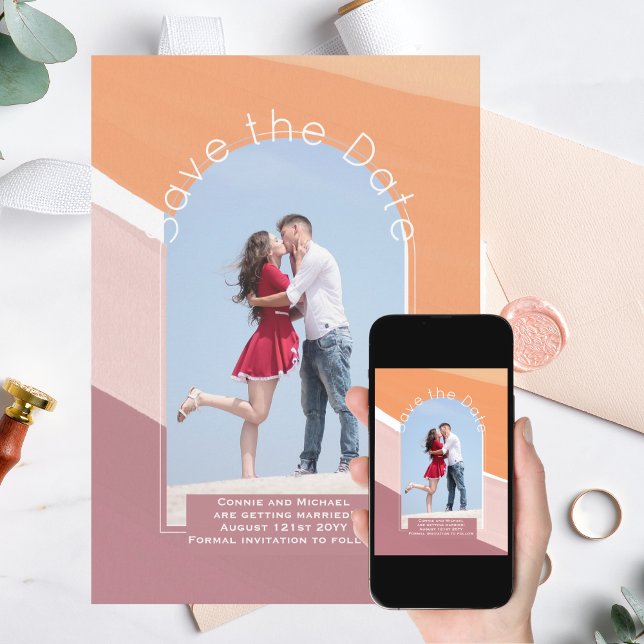 Trending Save the Date | Photo Dusty Rose Orange Invitation (Creator Uploaded)
