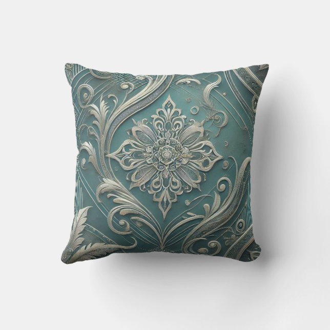 Trending Teal Intricate Floral Motif Design2 Cushion (Back)