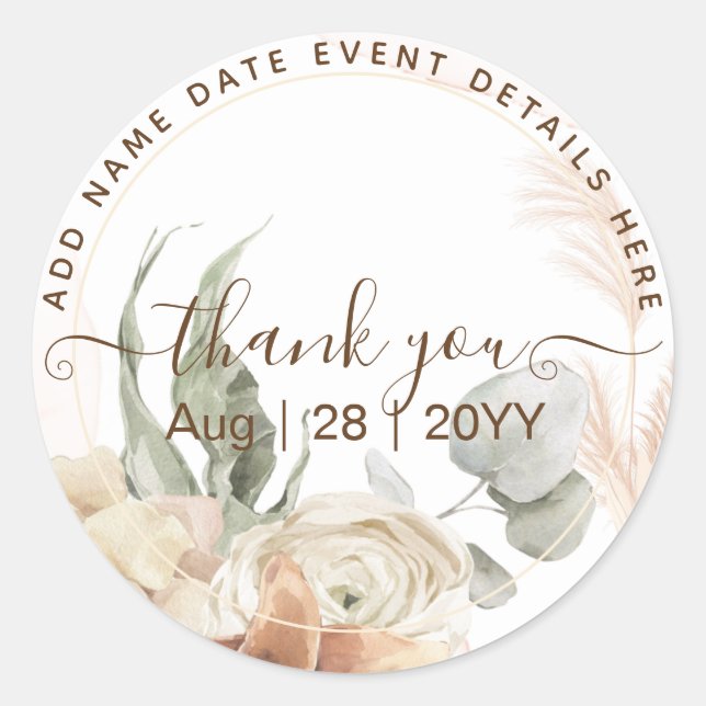 Trending Terracotta Pampas Grass Wedding Classic Round Sticker (Front)
