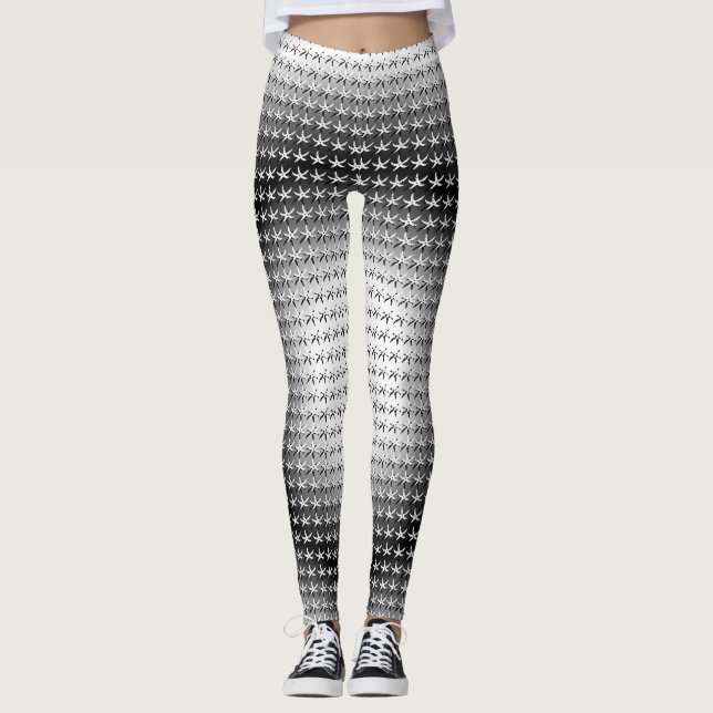 Trending white black star intricate pattern leggings (Front)