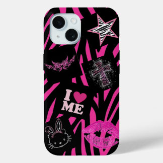 Trendy 2000's Pink and Black iPhone 15 Case