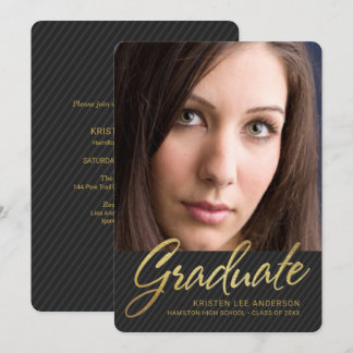 Trendy 2019 Graduation Sophisticated Stripes Photo Invitation