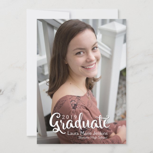 Trendy 2019 Script Graduation Photo Invitation (Front)