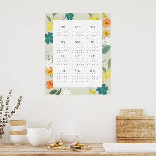 Trendy 2025 Colourful Wildflower 12 Month Calendar Poster