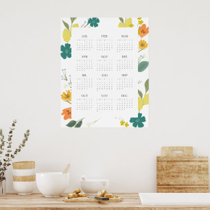Trendy 2025 Colourful Wildflower 12 Month Calendar Poster