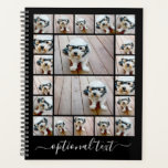 Trendy 20 Photo Collage Script Name - White Black Planner<br><div class="desc">Use up to 18 square and 2 landscape/horizontal photos to create a unique and personal gift. For best results, crop your photos into squares before uploading. This trendy layout with a place for extra text or a monogram includes clean lines and a modern grid. If you need to adjust the...</div>