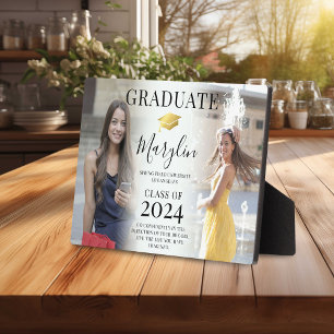Trendy 2 Photo Graduation, Name & Quote Keepsake Plaque