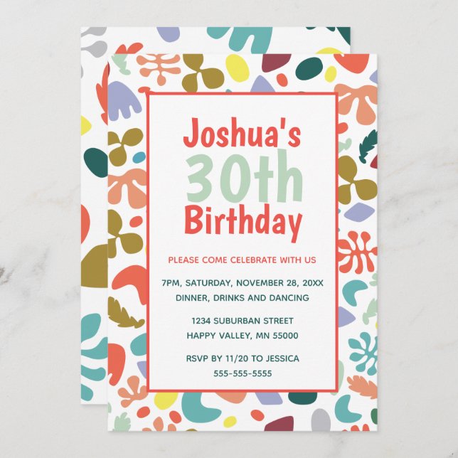 Trendy 30th Birthday Custom Name Details Invitation (Front/Back)