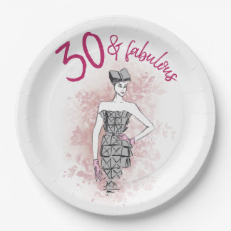 Trendy 30th Birthday Illustration Paper Plate
