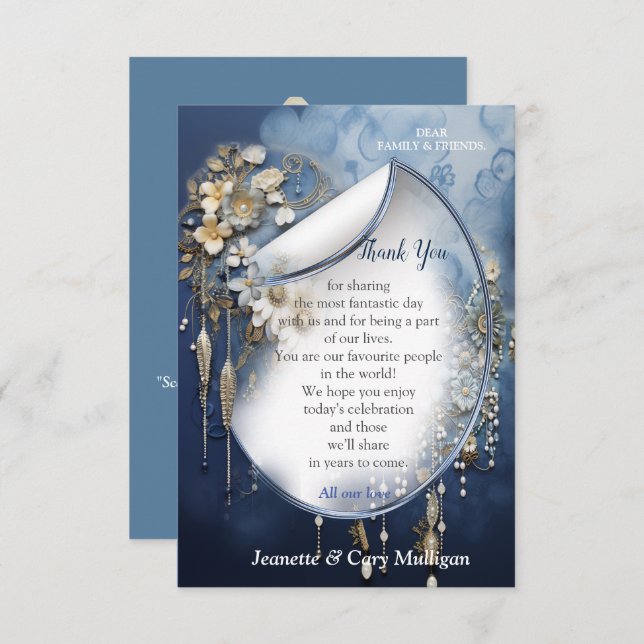 Trendy 3-D Blue Denim Print with Costume Jewellery RSVP Card (Front/Back)