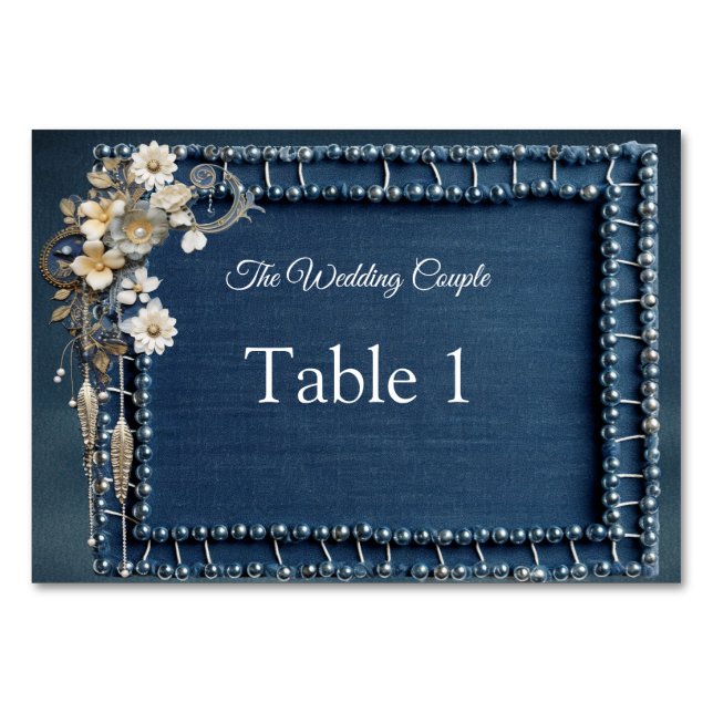 Trendy 3-D Blue Denim Print with Costume Jewellery Table Number (Front)