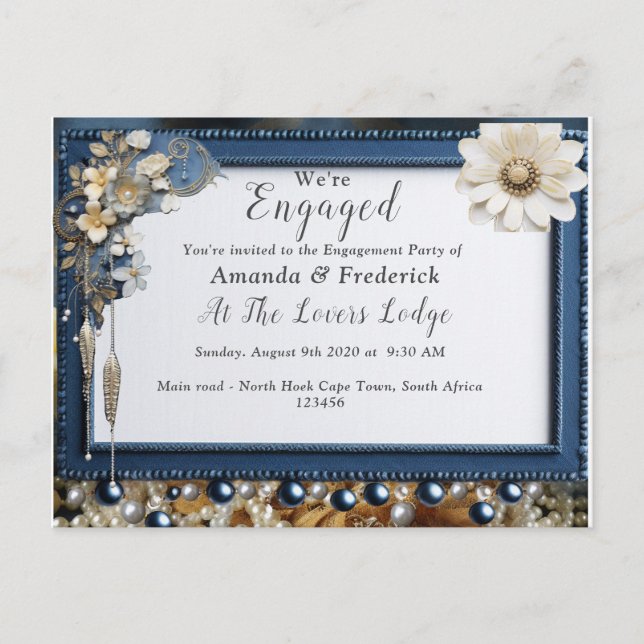 Trendy 3-D Denim Print with Costume Jewellery Invitation Postcard (Front)