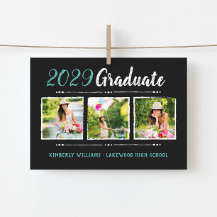 Trendy 3 Photo Collage Graduation Announcements