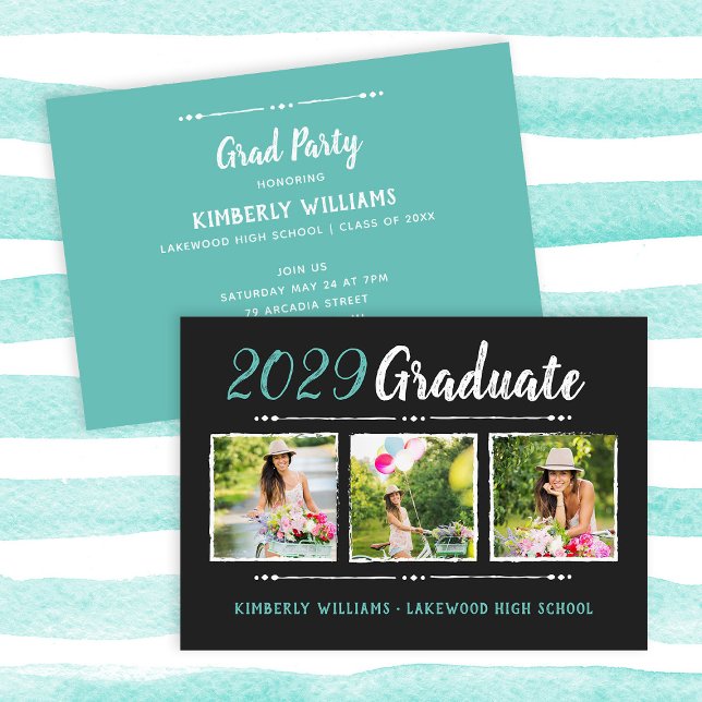 Trendy 3 Photo Collage Graduation Party Invitation (Creator Uploaded)