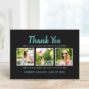 Trendy 3 Photo Collage Graduation Thank You Folded