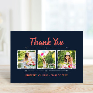Trendy 3 Photo Collage Graduation Thank You Folded Card