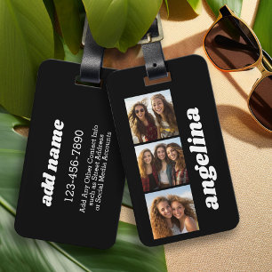 Trendy 3 Photos and Chunky Name - Black Luggage Tag