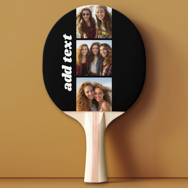 Trendy 3 Photos and Chunky Name - Black Ping Pong Paddle (Custom Pink Pong Paddle)