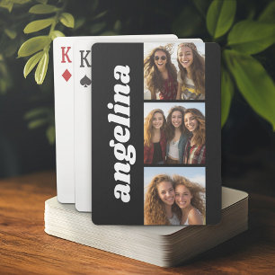 Trendy 3 Photos and Chunky Name - Black Playing Cards