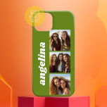 Trendy 3 Photos and Name - avocado green iPhone 15 Case<br><div class="desc">Use 3 square photos to create a unique and personal gift. A simple green background with three photos and name. If you need to adjust the pictures,  click on the customise tool to make changes.</div>