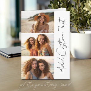 Trendy 3 Photos black & white modern script name Card