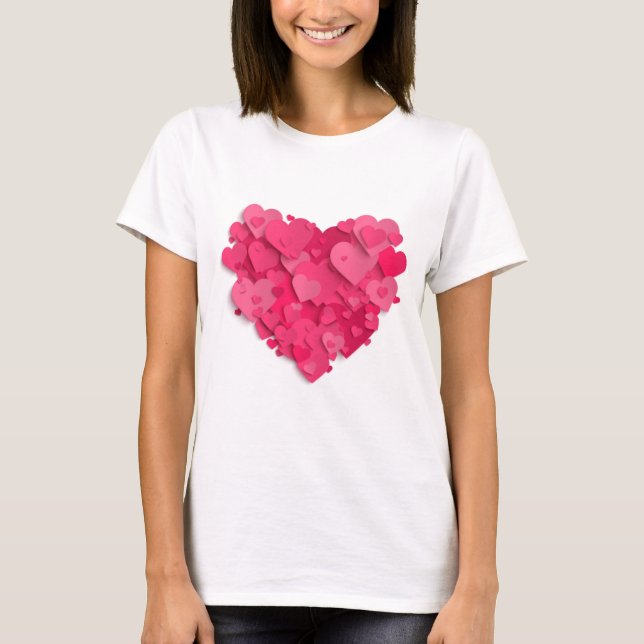 Trendy 3D Pink Heart T-Shirt (Front)