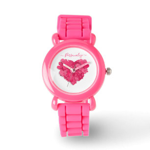 Trendy 3D Pink Heart Watch with Adding Name Option