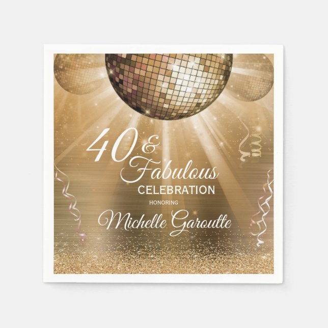 Trendy 40 & Fabulous Gold Napkin (Front)