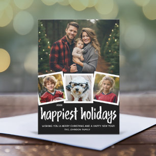 Trendy 4 Photo Christmas Happiest Holiday black