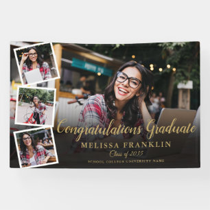 Trendy 4 Photo Collage Gold Graduation Party Banner