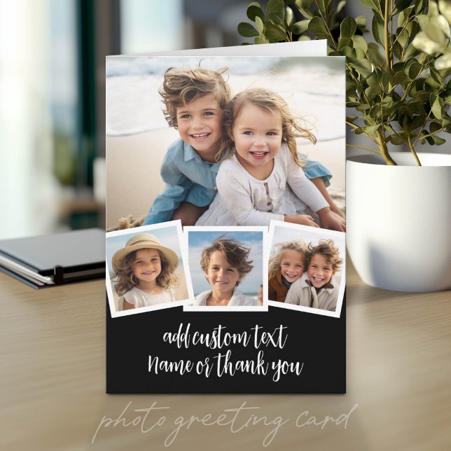 Trendy 4 Photo Collage Script Name Card (Photo Greeting Card)