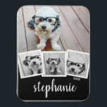 Trendy 4 Photo Collage Script Name White Black Jigsaw Puzzle<br><div class="desc">You can use square or selfie photos for this design. Use four square photos to create a unique and personal gift. Or you can keep the hipster puppy and make a trendy keepsake. If you need to adjust the pictures,  click on the customise tool to make changes.</div>