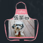 Trendy 4 Photo Collage Script Name White Rose Gold Apron<br><div class="desc">Use four square photos to create a unique and personal gift. Or you can keep the hipster puppy and make a trendy keepsake. If you need to adjust the pictures,  click on the customise tool to make changes.</div>