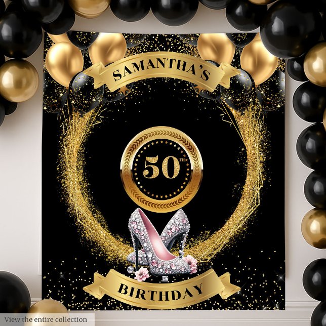 Trendy 50 Birthday Banner Sparkle Silver High Heel Tapestry (Trendy 50 Birthday Banner Sparkle Silver High Heel Tapestry)