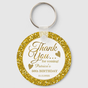 Trendy 50th Birthday Party Gold Glitter Thank You Key Ring