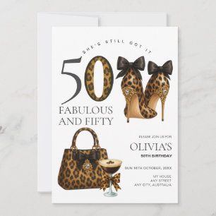 Trendy 50th Leopard Print Fabulous & 50 Birthday Invitation