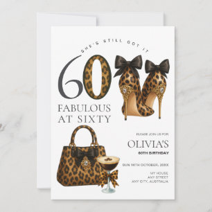 Trendy 60th Leopard Print Fabulous at 60 Birthday Invitation