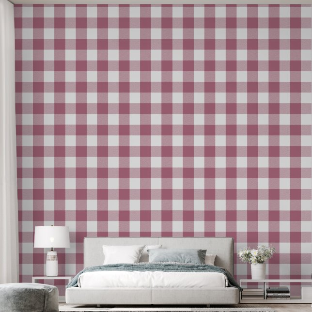 Trendy 6" Rose Pink Buffalo Check Wallpaper (Bedroom)