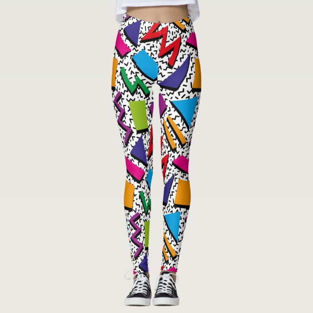 Trendy 80s Pattern Colourful Leggings (Front)