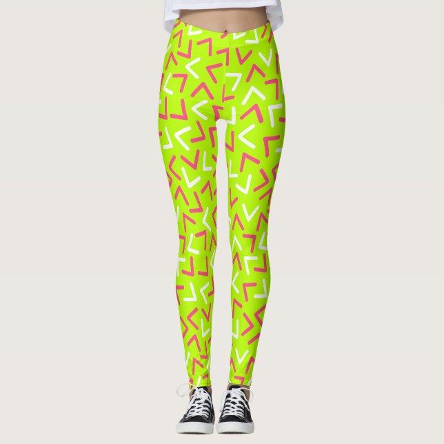 Trendy 80s Pattern Green Leggings (Front)