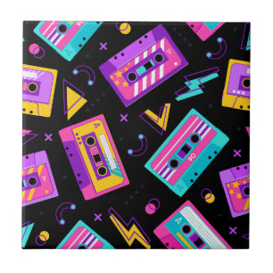 Trendy 80s Retro Cassette Pattern  Ceramic Tile