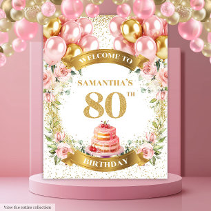 Trendy 80th Birthday Blush Gold Birthday Tapestry