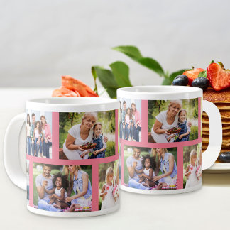 Trendy 8 Picture Masonry Grid Pink Photo Large Coffee Mug