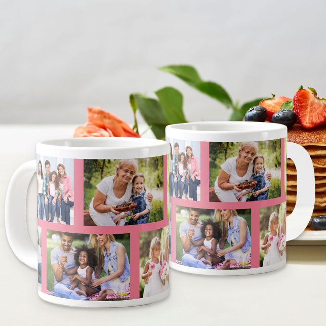 Trendy 8 Picture Masonry Grid Pink Photo Large Coffee Mug (Creator Uploaded)