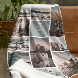 Trendy 9 Photo Collage Custom Keepsake Gift Fleece Blanket