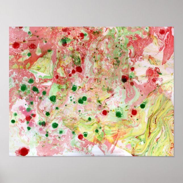 Trendy Abstract Art Green Pink Red Yellow Modern Poster (Front)
