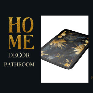 trendy abstract black gold marble bath mat