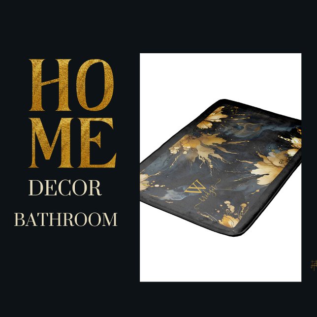 trendy abstract black gold marble bath mat (Creator Uploaded)